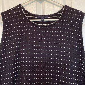 Lands’ End XL black white polka dot sweater vest 100% cotton knit scalloped neck
